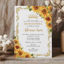 Vintage Gold Sunflower Yellow Floral Quinceañera