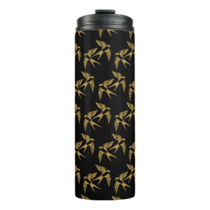 Vintage Gold Swallows Pattern  Thermal Tumbler