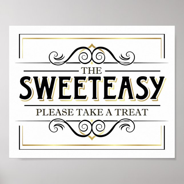 Vintage Gold SWEETEASY Candy Party Sign Print (Front)