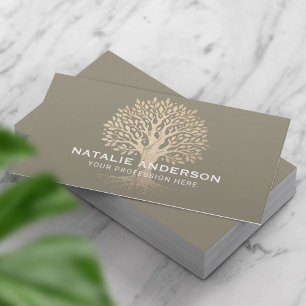 Vintage Gold Tree Yoga Instructor Wellness SPA Business Card