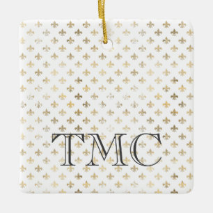 Vintage Gold Trefoil Black Initials French Glam Ceramic Ornament