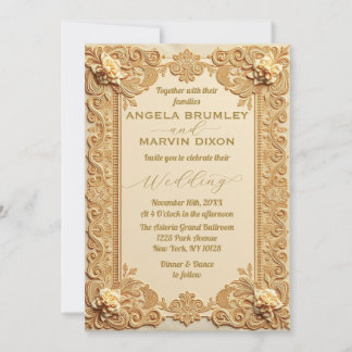 Vintage Gold Victorian Lace Formal Wedding Invitation