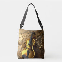 Vintage Gold Violin On Gold Musical Cords,