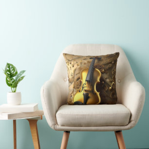Vintage Gold Violin On Gold Musical Cords, Cushion