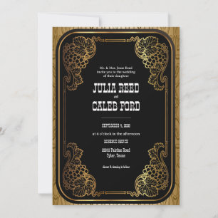 Vintage Gold Western Cowboy Wedding Invitation