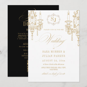 Vintage Gold White Black All in One Wedding Invitation