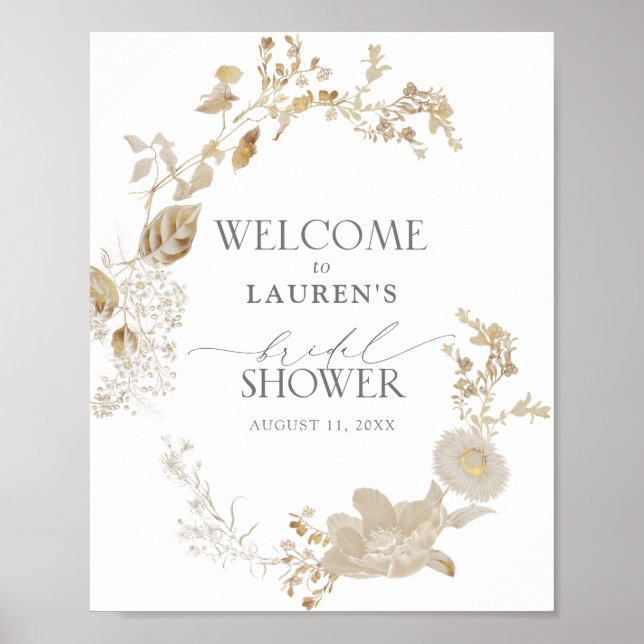 Vintage Gold Wildflower Bridal Shower Welcome Poster (Front)