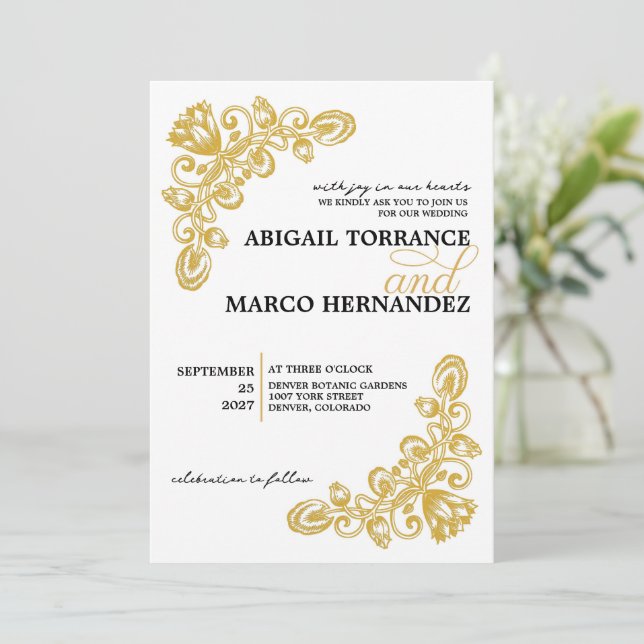 Vintage Gold with QR Code Wedding Invitation (Standing Front)