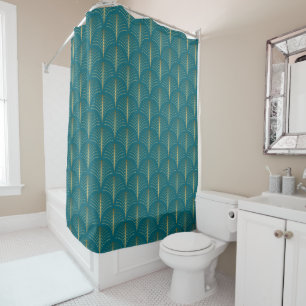 Vintage Golden and Turquoise Art Deco Fans Shower Curtain