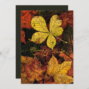 Vintage golden autumn leaves wedding invitation