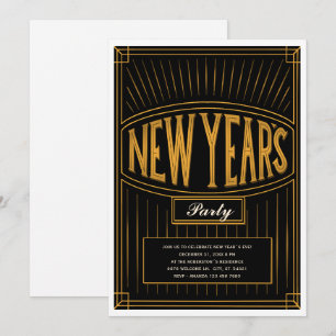 Vintage Golden Black New Year's Eve Party  Invitation