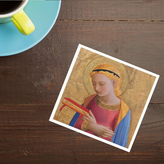 Vintage Golden Christian Holy Figure Napkin (Holy Christian angel figure halo holding book on golden yellow napkin.)