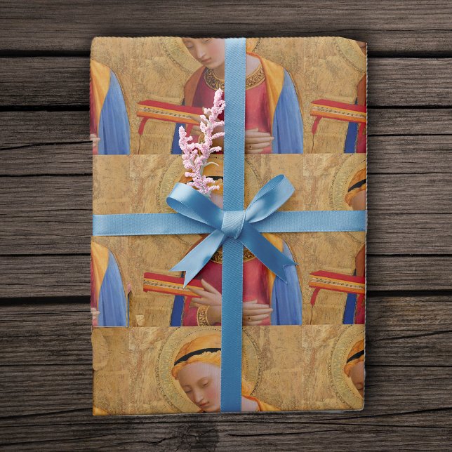 Vintage Golden Christian Holy Figure Wrapping Paper (Christian holy figure holding book with halo on gift wrapping paper roll.)