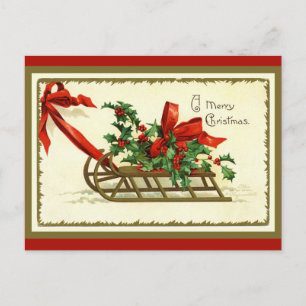 Vintage Golden Christmas Sleigh Holiday Postcard