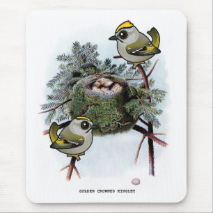 Vintage Golden-crowned Kinglet Mouse Pad