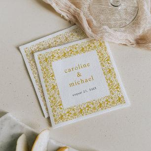 Vintage Golden Ditzy Floral Wedding Cocktail Napkin