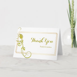 Vintage Golden Floral Curves Wedding Thank You Card