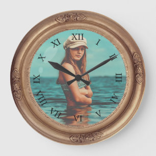 Vintage golden frame round retro photo classic  large clock