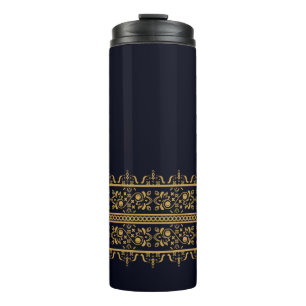 Vintage Golden Indian Blockprint Pattern Thermal Tumbler