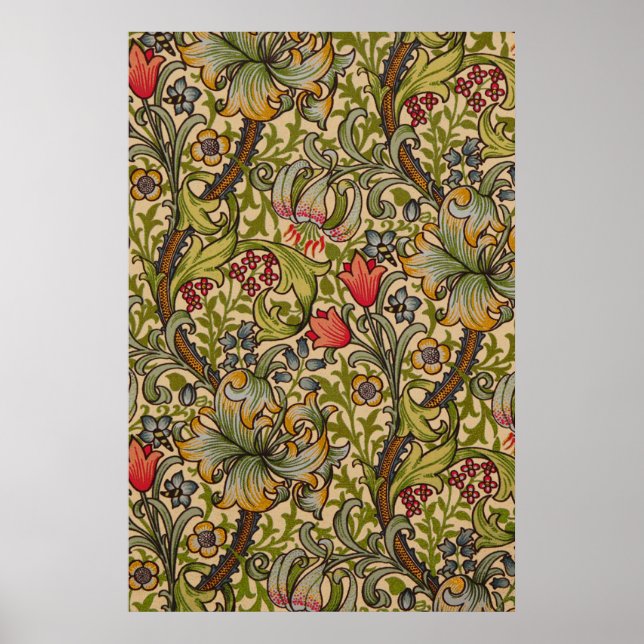 Vintage Golden Lilly Floral Design Poster (Front)
