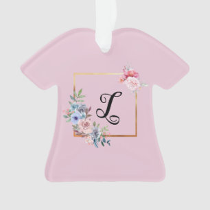 Vintage Golden Multicolored Flowers Monogram Text Ornament