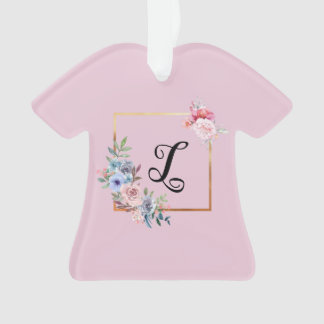 Vintage Golden Multicolored Flowers Monogram Text  Ornament