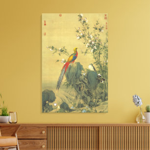 Vintage Golden Pheasant in Spring Garden Art Canvas Print