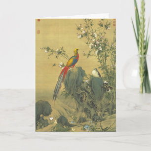 Vintage Golden Pheasant in Spring Garden Art Holiday Card