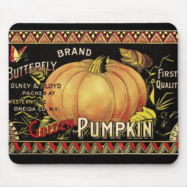 Vintage Golden Pumpkin Crate Label: Antique Fall Mouse Pad (Front)