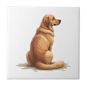 Vintage Golden Retriever Back View Dog Lover Illus Ceramic Tile