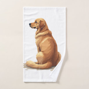 Vintage Golden Retriever Back View Dog Lover Illus Hand Towel