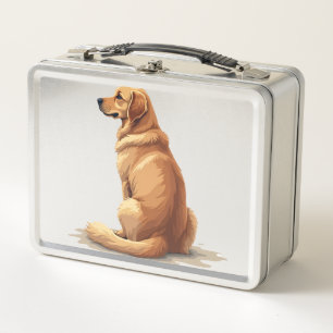 Vintage Golden Retriever Back View Dog Lover Illus Metal Lunch Box