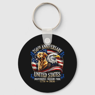 Vintage Golden Retriever Bald Eagle 4th Of July Key Ring