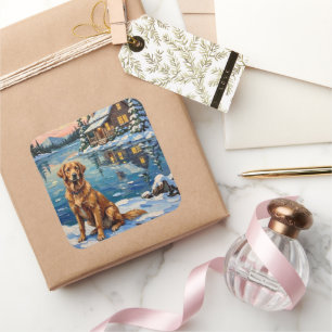 Vintage Golden Retriever by Lakeside Christmas Square Sticker