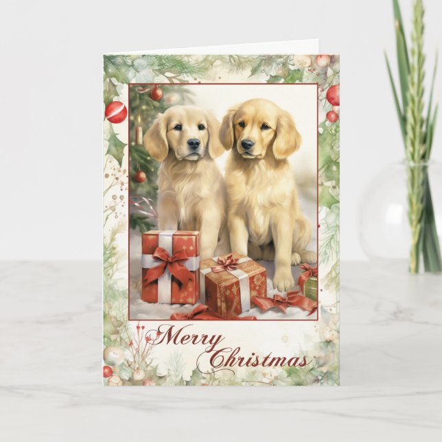 Vintage Golden Retriever Christmas Holiday Card (Front)