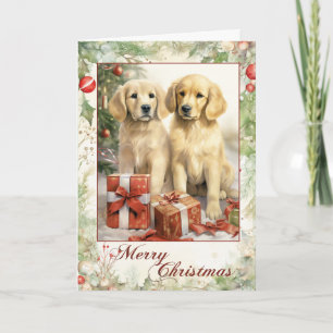 Vintage Golden Retriever Christmas Holiday Card
