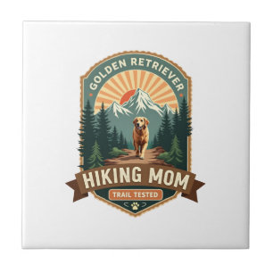 Vintage Golden Retriever Hiking Mum Trail Tested M Ceramic Tile