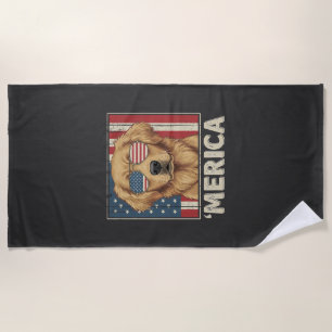 Vintage Golden Retriever 'Merica Flag Beach Towel