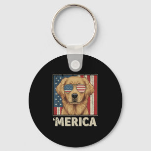 Vintage Golden Retriever 'Merica Flag Key Ring
