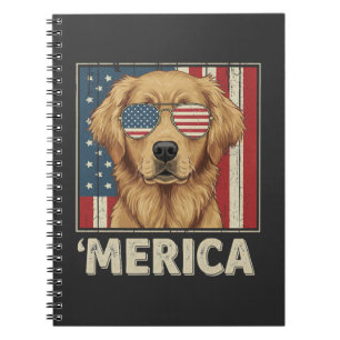 Vintage Golden Retriever 'Merica Flag Notebook