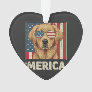Vintage Golden Retriever 'Merica Flag Ornament