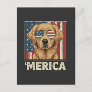 Vintage Golden Retriever 'Merica Flag Postcard