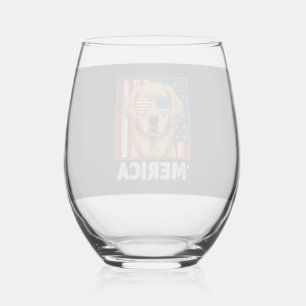 Vintage Golden Retriever 'Merica Flag Stemless Wine Glass