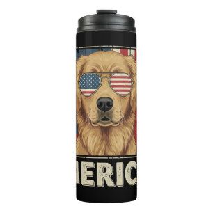 Vintage Golden Retriever 'Merica Flag Thermal Tumbler