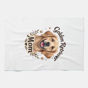 Vintage Golden Retriever Mom Dog Lover Typography  Tea Towel