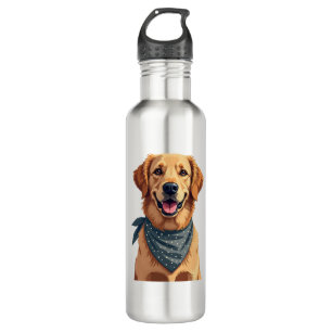 Vintage Golden Retriever Portrait with Colorful Ba 710 Ml Water Bottle