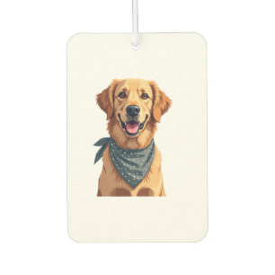 Vintage Golden Retriever Portrait with Colorful Ba Car Air Freshener