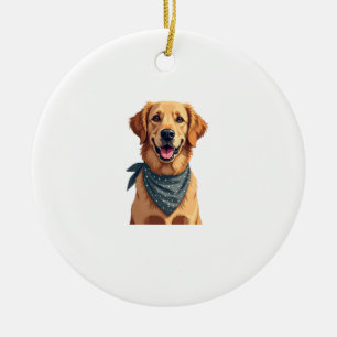 Vintage Golden Retriever Portrait with Colorful Ba Ceramic Ornament