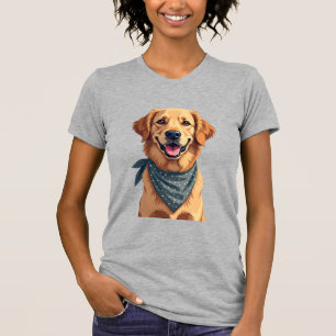 Vintage Golden Retriever Portrait with Colorful Ba T-Shirt