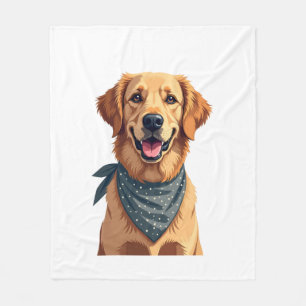 Vintage Golden Retriever Portrait with Colourful B Fleece Blanket